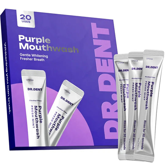 DR.DENT Purple Mouthwash - 20 Sachets Pack - Peroxide-Free - Alcohol Free - Vegan Mint