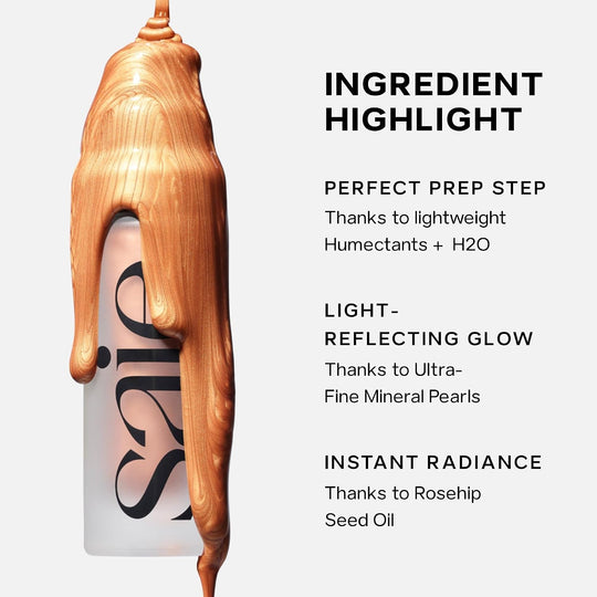 Saie Glowy Super Gel - Hydrating Makeup Primer and Illuminating Glow Serum Enriched with Vitamin C and Squalane Oil - All-Over Liquid Highlighter Makeup for Instant Glass Skin - Warmglow (1 oz)