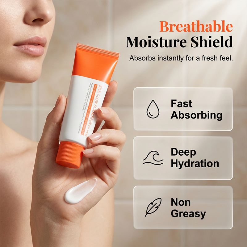 Rice Glow Sunscreen, SPF50+ Broad Spectrum Korean Sunscreen for Face, Dewy Finish No White Cast, Glass Skin Hydrating SPF Moisturizer with Rice Water &amp; Hyaluronic Acid, 50ml / 1.69 fl. oz.