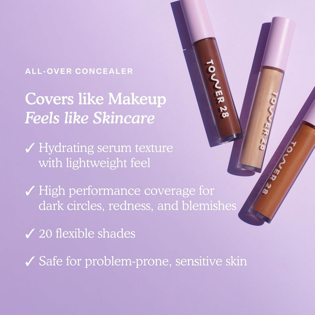 Tower 28 Swipe Serum Concealer - Hydrating Medium-Full Coverage Concealer + Under Eye Brightener - Skin Care Infused Makeup with Hyaluronic Acid + Soothing Centella - 2.0 Fair/Neutral Cool (0.22 oz)