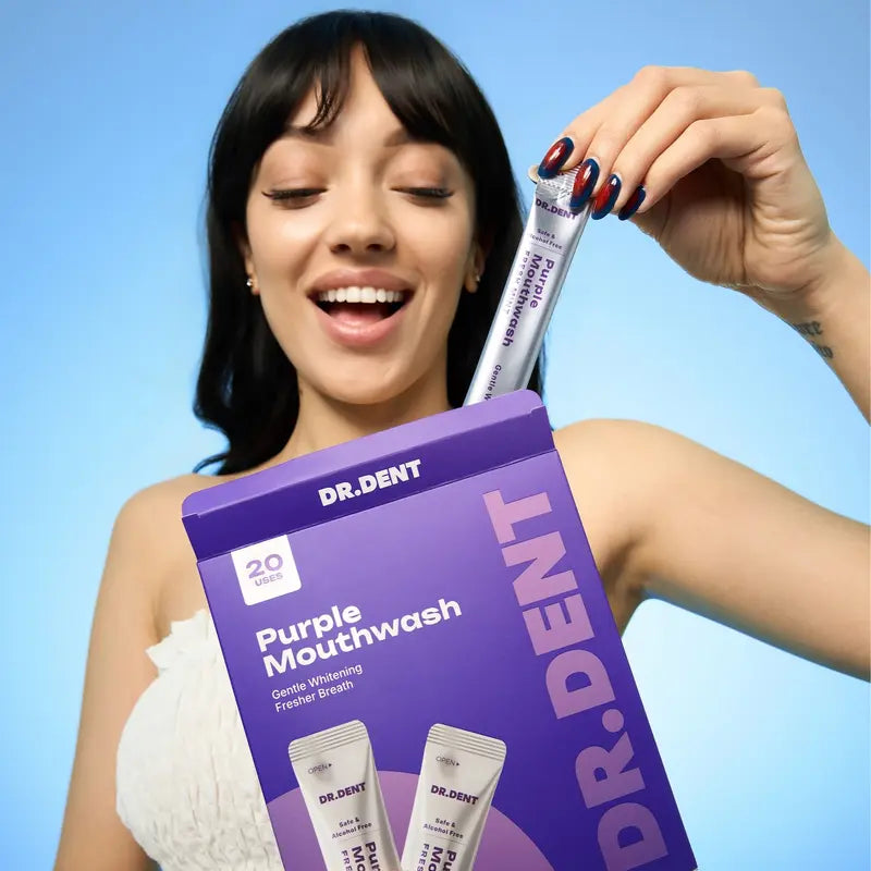 DR.DENT Purple Mouthwash - 20 Sachets Pack - Peroxide-Free - Alcohol Free - Vegan Mint