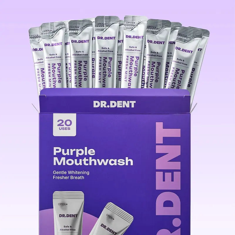 DR.DENT Purple Mouthwash - 20 Sachets Pack - Peroxide-Free - Alcohol Free - Vegan Mint
