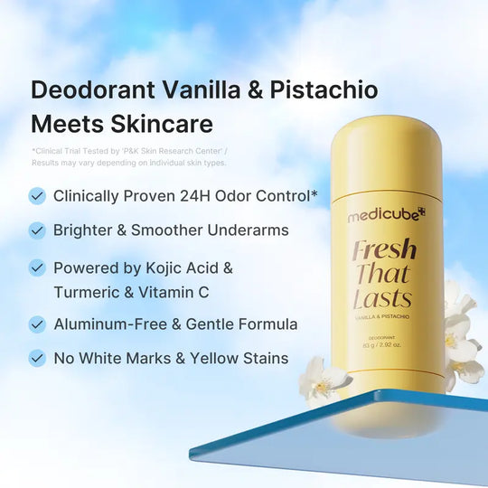 [NEW] [medicube] Deodorant Vanilla &amp; Pistachio Fresh That Lasts | 24 Hour Odor Control, No Aluminum, Baking Soda, Parabens, Phthalates, Ethanol | Brightening &amp; Smoothing for Dark Underarms with Kojic Acid &amp; Turmeric | Korean Skincare, K-Beauty