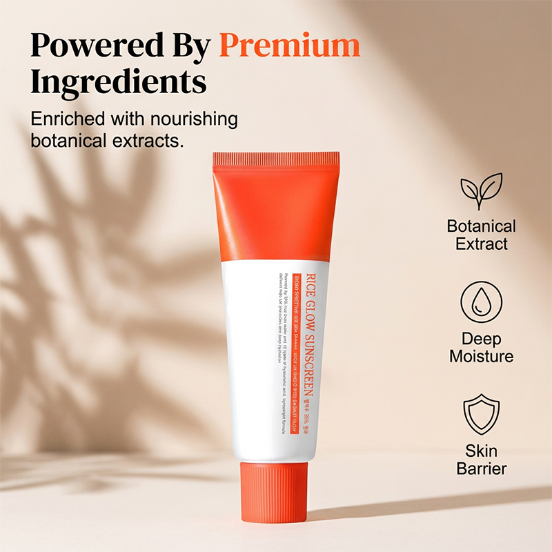 Rice Glow Sunscreen, SPF50+ Broad Spectrum Korean Sunscreen for Face, Dewy Finish No White Cast, Glass Skin Hydrating SPF Moisturizer with Rice Water &amp; Hyaluronic Acid, 50ml / 1.69 fl. oz.
