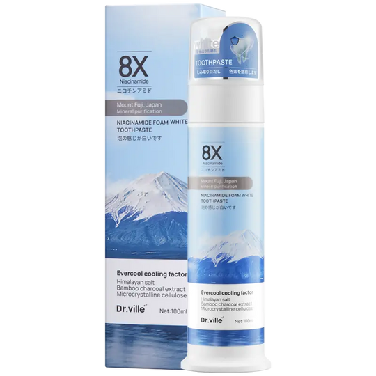 【Professional Grade】Dr.ville Niacinamide Foaming Whitening Toothpaste 8X - Fresh Breath Stain Removal Gentle Teeth Cleaning 100ml-C