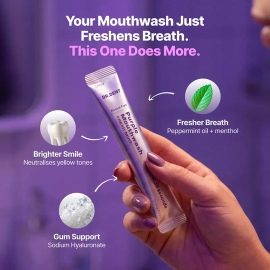 DR.DENT Purple Mouthwash - 20 Sachets Pack - Peroxide-Free - Alcohol Free - Vegan Mint