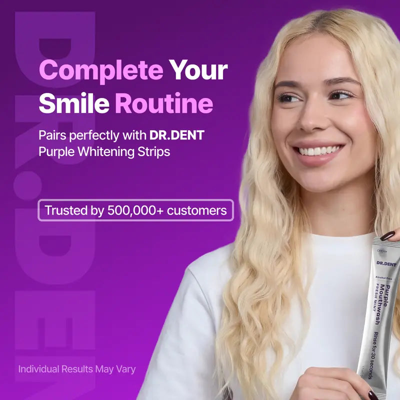 DR.DENT Purple Mouthwash - 20 Sachets Pack - Peroxide-Free - Alcohol Free - Vegan Mint