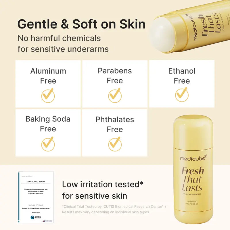[NEW] [medicube] Deodorant Vanilla &amp; Pistachio Fresh That Lasts | 24 Hour Odor Control, No Aluminum, Baking Soda, Parabens, Phthalates, Ethanol | Brightening &amp; Smoothing for Dark Underarms with Kojic Acid &amp; Turmeric | Korean Skincare, K-Beauty