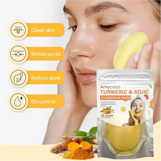 Turmeric &amp; Kojic Acid Cleansing Pads, Gentle Deep Clean Soft Texture Facial Skincare Pads🍯