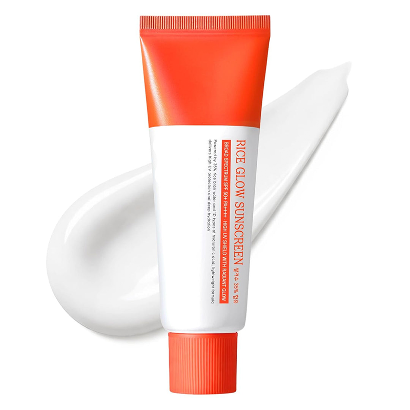 Rice Glow Sunscreen, SPF50+ Broad Spectrum Korean Sunscreen for Face, Dewy Finish No White Cast, Glass Skin Hydrating SPF Moisturizer with Rice Water &amp; Hyaluronic Acid, 50ml / 1.69 fl. oz.
